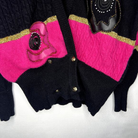 Vintage VivienForest Cardigan Size Small Black Pink - Picture 3 of 9